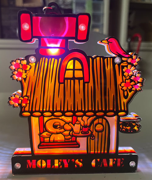 ▲Moley's cafe（アクリル板・LED）Epilog mini