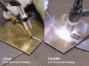 左はMetalFabを使用してとてもきれいに溶接されていて、右は従来の溶接方法で曲がったり変色したりして綺麗に溶接できていない様子