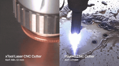 左側ではMetalFabを使ってとてもきれいで小さいオブジェクトの切断、右側ではプラズマカッターを使って変色やバリがありあまりきれいではない切断