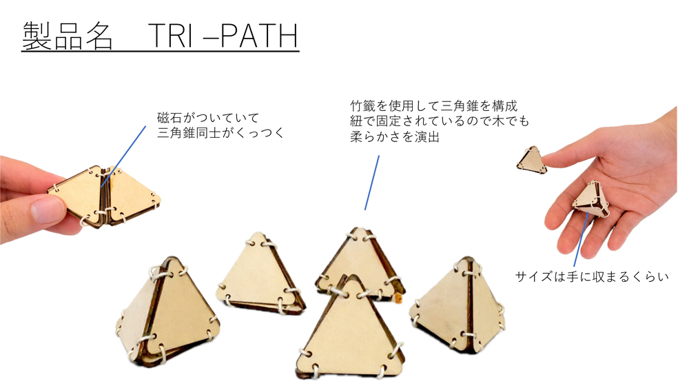 ▲磁石でくっつく三角錐のおもちゃ